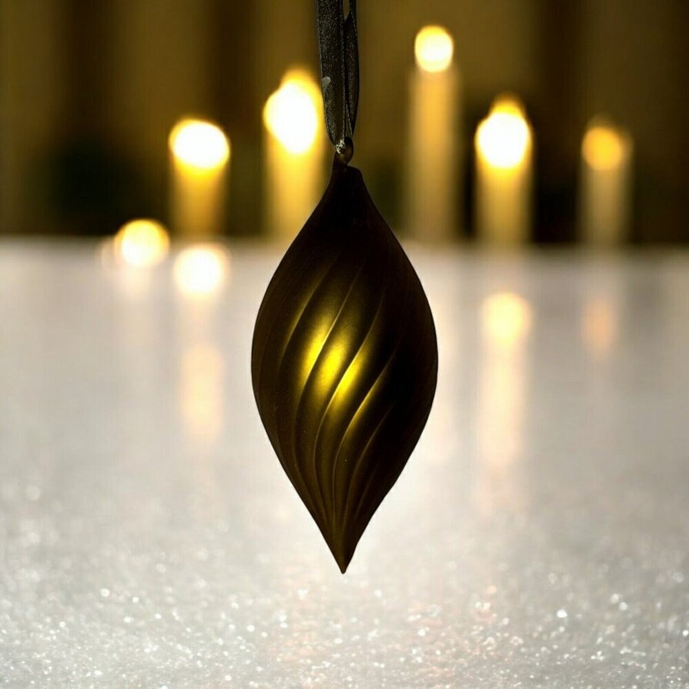 Large Heavy 6" Gold Swirl Glass Christmas Ornament with Satin Ribbon Hanger